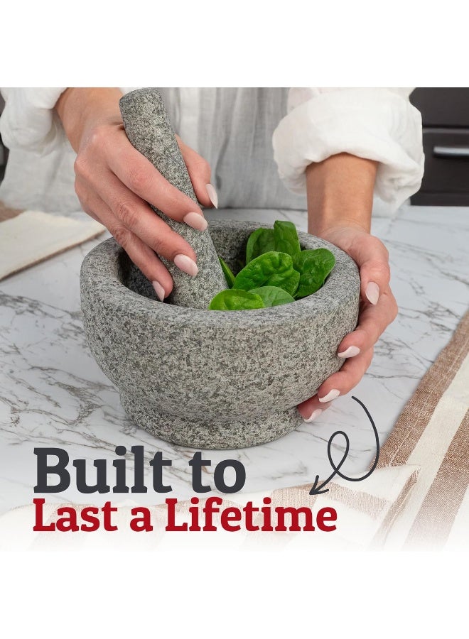 PriorityChef Heavy Duty Natural Granite Extra Large Mortar and Pestle Set, Hand Carved, Make Fresh Guacamole at Home, Solid Stone Grinder Bowl, Herb Crusher, Spice Grinder, 7" Wide, 4 Cup, Grey  - Image 2