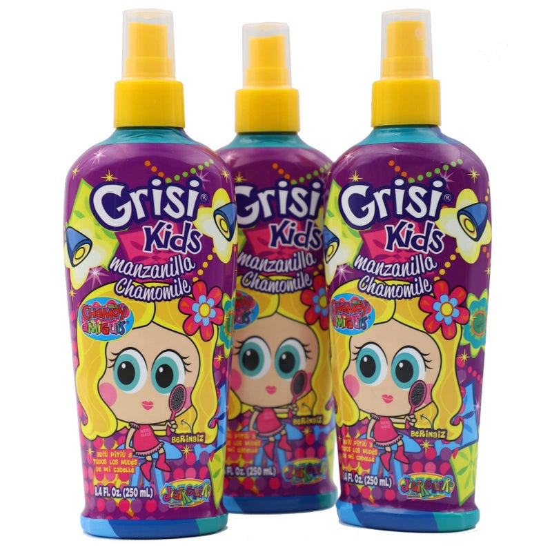 Grisi لوسيون غريسي للأطفال مانزانيلا لتسهيل التمشيط وتفتيح الشعر برذاذ البابونج شفاف 3 عبوات سعة 84 أونصة سائلة 3 زجاجات رذاذ