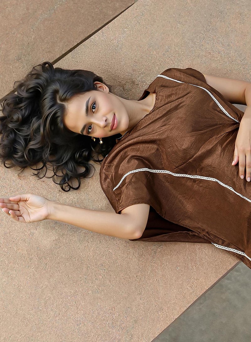  قصة Women's Chocolate Brown Asymmetrical Cinch Kurta Set  - Image 1