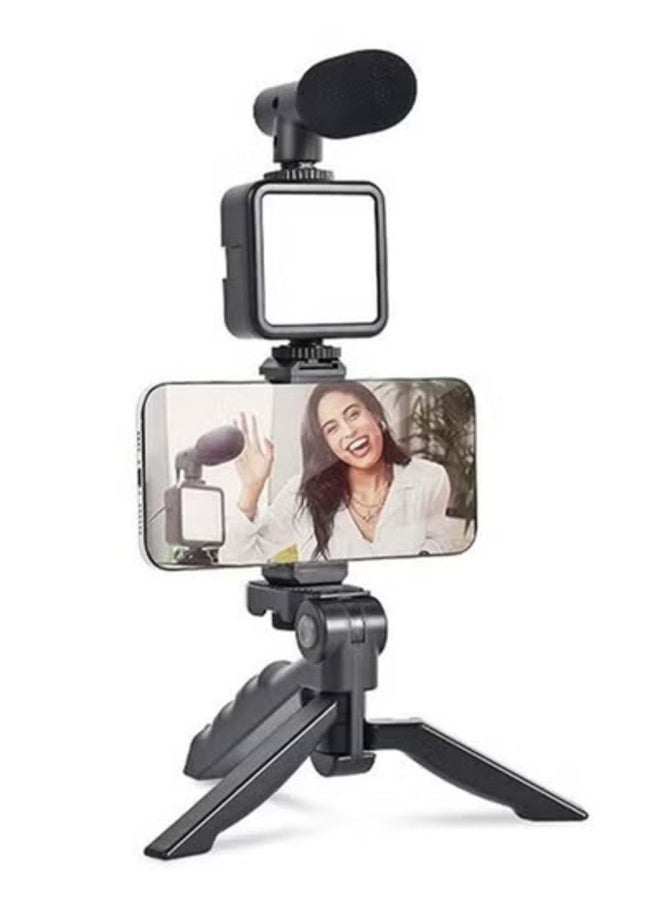 AY-49 Video Making Tripod Kit With LED Light, Microphone & Wireless Remote