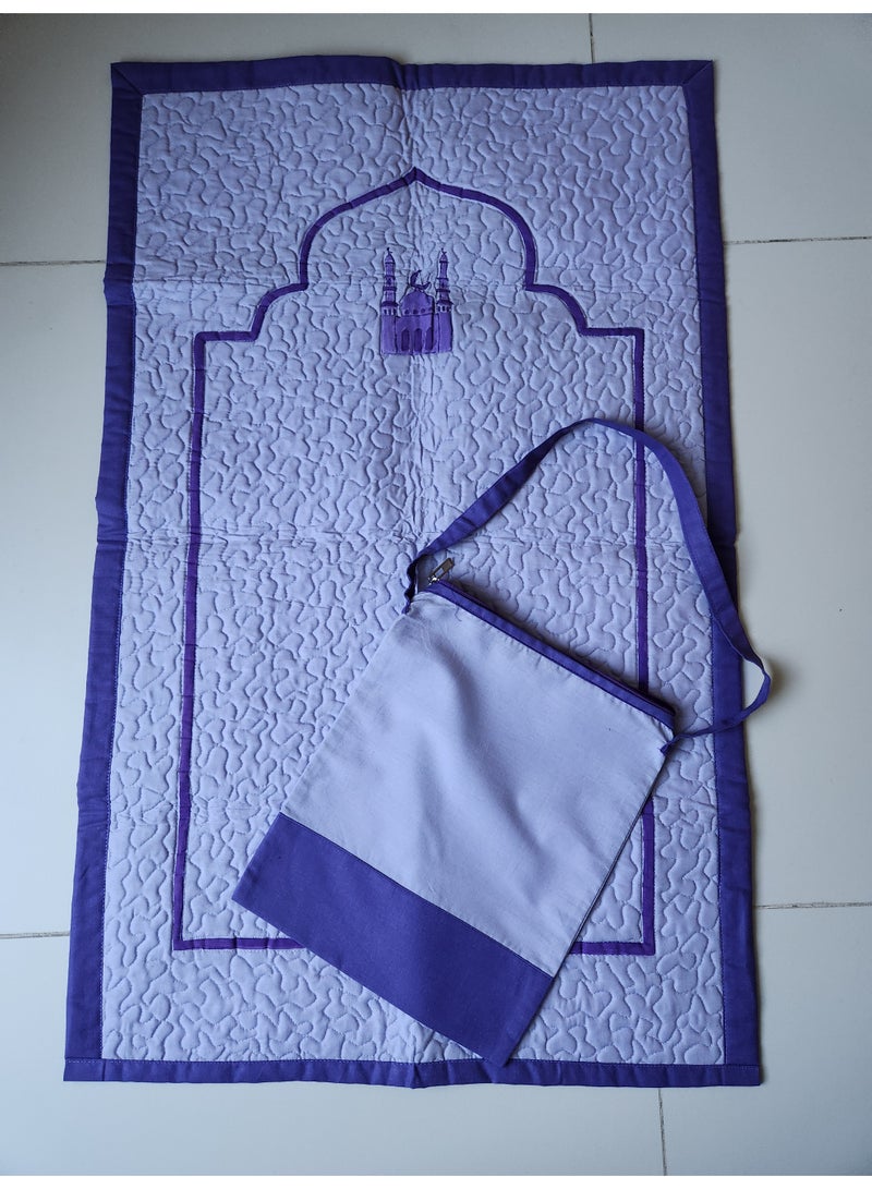 Kids Portable Prayer Mat & Bag Set, Soft Quilted Islamic Prayer Rug for Children, Lightweight Travel Sajadah with Matching 2 Tone Fabric Carry Pouch, Ideal Eid Ramadan Gift for  Kids - Image 1