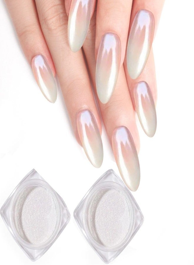 Pretty Diva Pearl Chrome Nail Powder - White Pearl & Clear Pearl Chrome Powder for Nails, High Gloss Pearl Nail Powder Chrome Powder Metallic Pigment for Nails - Image 1