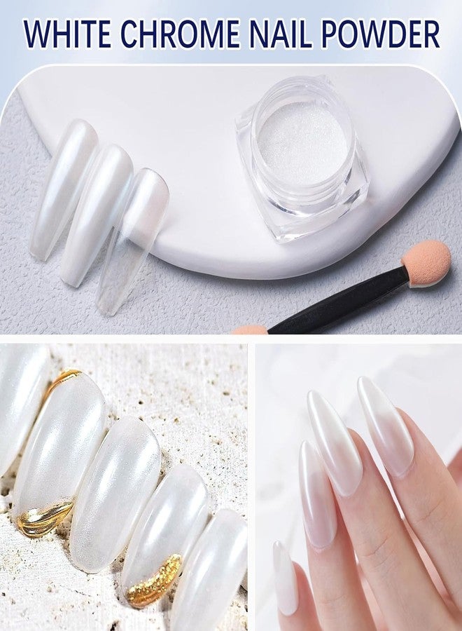 Pretty Diva Pearl Chrome Nail Powder - White Pearl & Clear Pearl Chrome Powder for Nails, High Gloss Pearl Nail Powder Chrome Powder Metallic Pigment for Nails - Image 4
