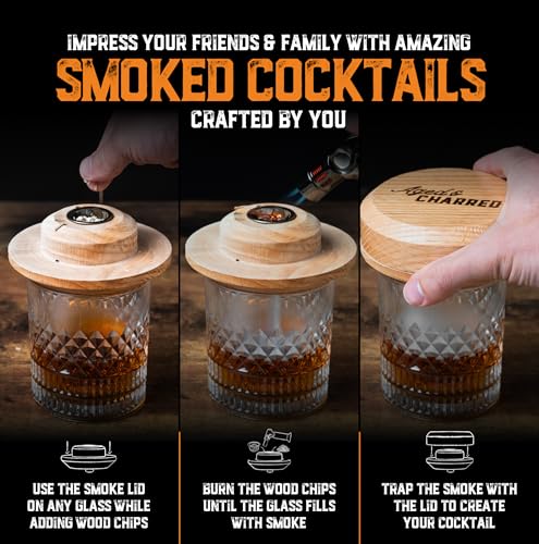 Aged & Charred Whiskey Cocktail Smoker Kit with Torch & 8 Flavors Wood Chips - Premium USA Oak Smoker - Old Fashioned Smoker Kit - Bourbon Gifts for Men (with Butane) - Image 3
