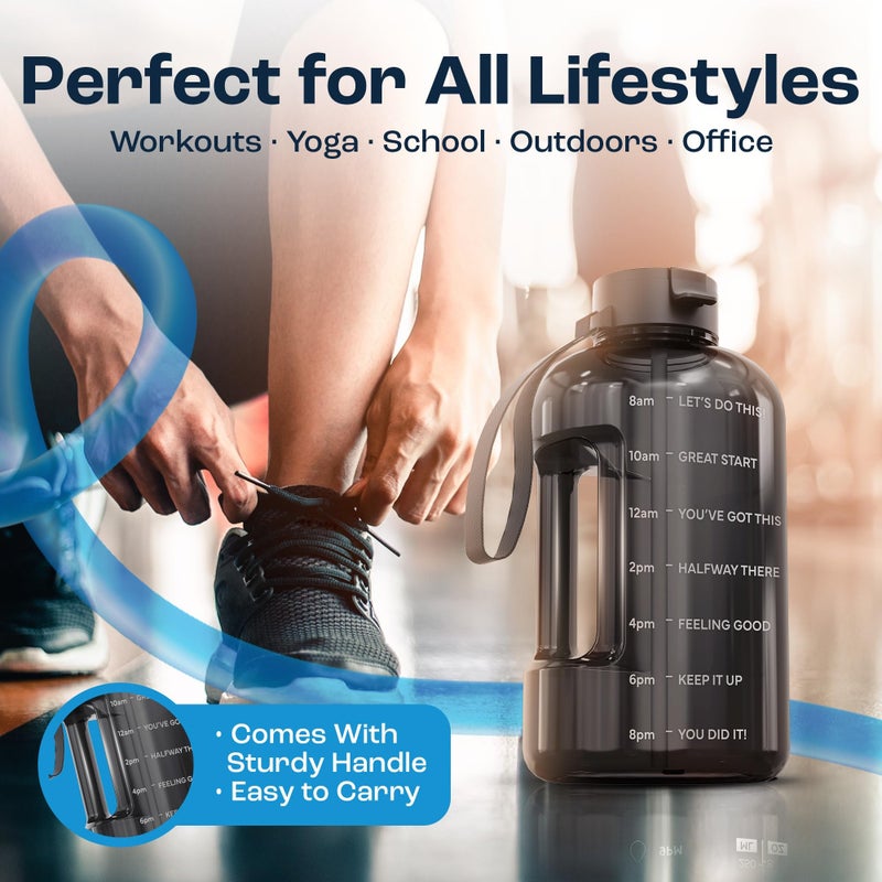 AQUAFIT Half Gallon Water Bottle with Time Marker - Straw & Chug Lid - BPA Free Gym Water Bottle with Straw - Big Gallon Jug (Blue Skies, 64 oz - 2 Lids) - Image 5