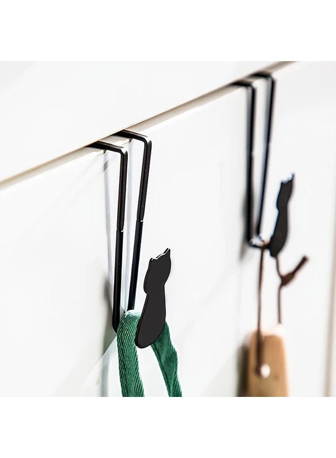2 Heavy Duty Cast Iron Cat Shaped Over The Door Hooks No Tools Needed Space Saving Organizer - Image 1