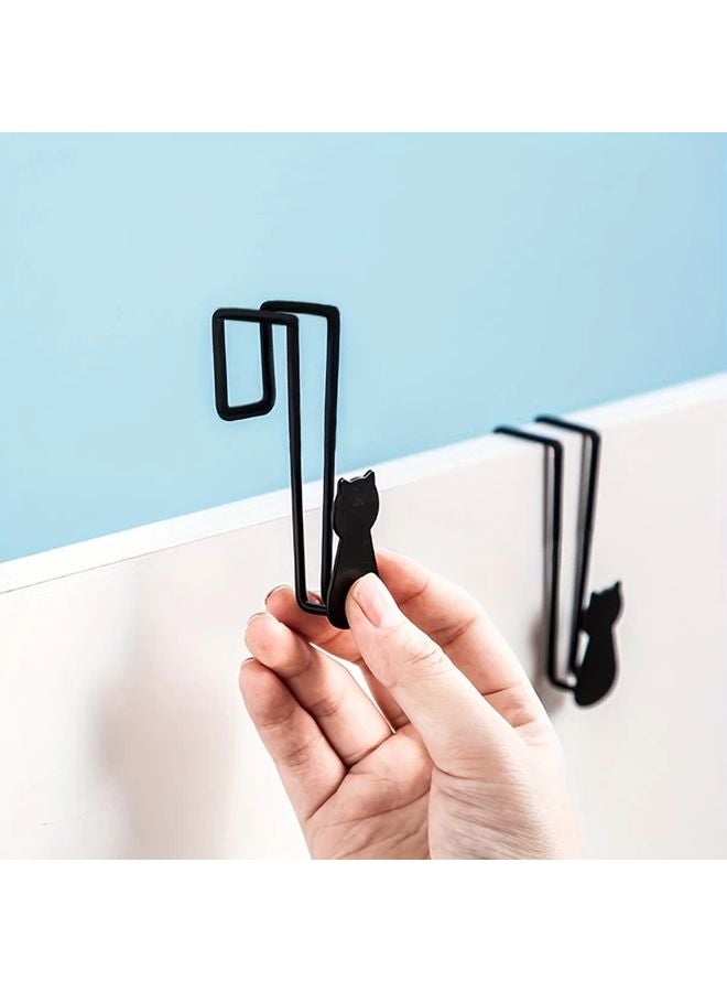 2 Heavy Duty Cast Iron Cat Shaped Over The Door Hooks No Tools Needed Space Saving Organizer - Image 2
