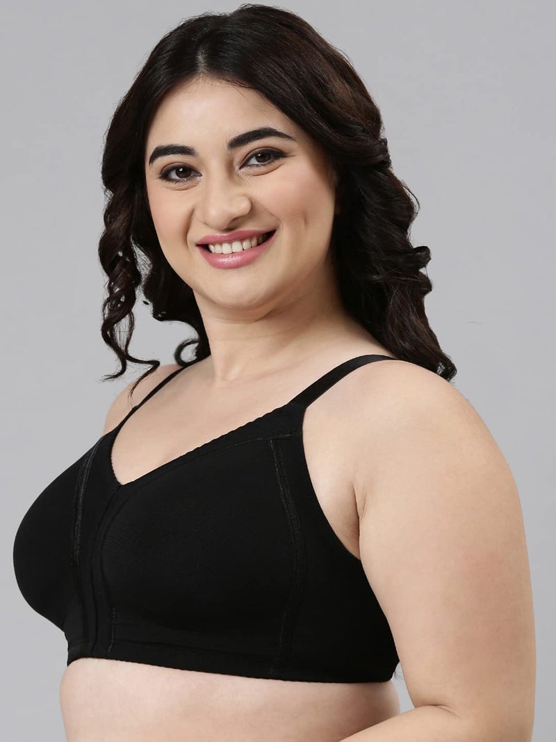 Enamor Women's Nylon Blend Non Padded Wire Free Full Coverage Smooth Contour Lift Bra with 3-Section Cups Support- F097(F097-Black-34D) - Image 3
