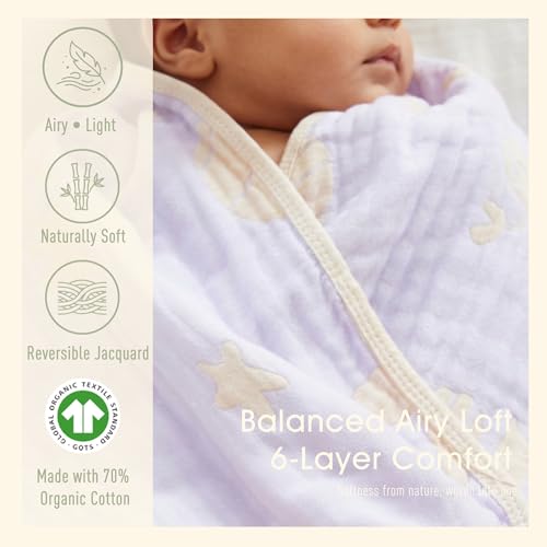 HardNok 6-Layer Muslin Baby Blanket Made with Organic Cotton - Serene Ocean Life & Sea Wonders Theme,Swaddle & Crib Quilt, 43" x 43",Lavender Ocean - Image 3