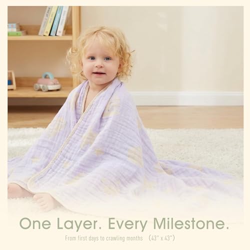 HardNok 6-Layer Muslin Baby Blanket Made with Organic Cotton - Serene Ocean Life & Sea Wonders Theme,Swaddle & Crib Quilt, 43" x 43",Lavender Ocean - Image 2