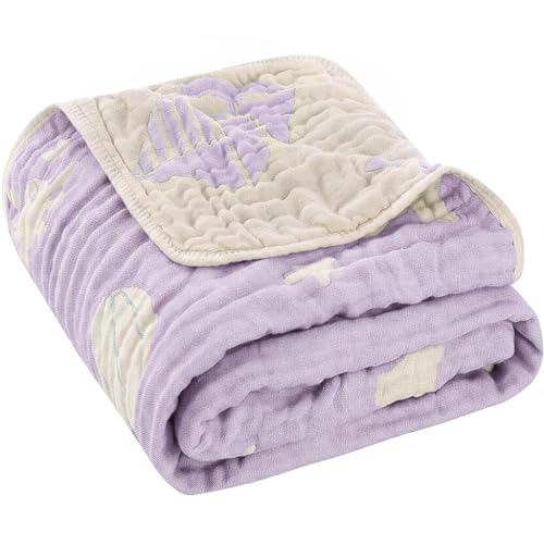 HardNok 6-Layer Muslin Baby Blanket Made with Organic Cotton - Serene Ocean Life & Sea Wonders Theme,Swaddle & Crib Quilt, 43" x 43",Lavender Ocean - Image 1