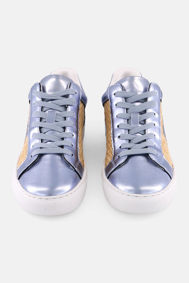 DKNY Women Abeni Arch Raffia Lace Up Shoes, Silver  - Image 3