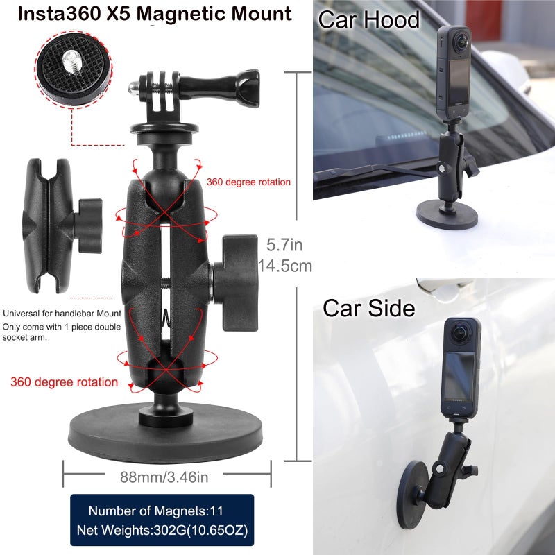 PellKing Accessories Kit for insta360 X5,Included Carrying Case with Belt,2 Pcs Metal 1/4" Adapter,Handlebar Clamp,Magnetic Mount,43in Selfie Stick,Chest Strap,Head Strap,Backpack Mount,and Others - Image 5