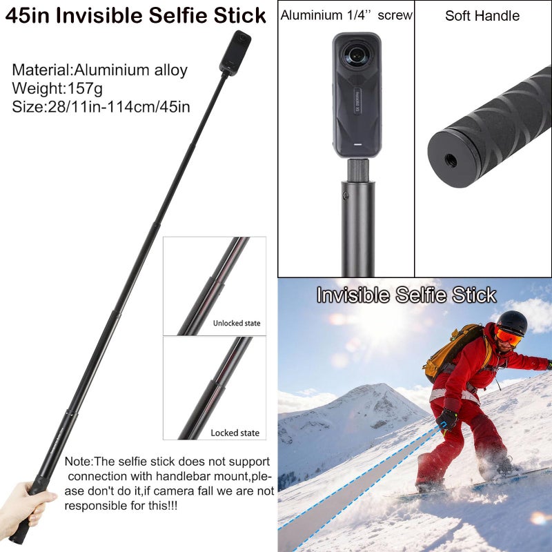PellKing Accessories Kit for insta360 X5,Included Carrying Case with Belt,2 Pcs Metal 1/4" Adapter,Handlebar Clamp,Magnetic Mount,43in Selfie Stick,Chest Strap,Head Strap,Backpack Mount,and Others - Image 3