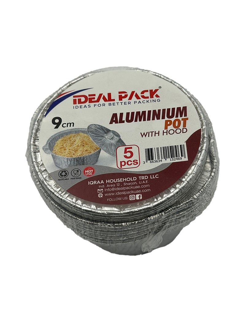 Ideal Pack Aluminium Pots with Lids – 5 Pack | 9 cm Mini Cooking Pots with Hood | Lightweight, Durable - Image 2