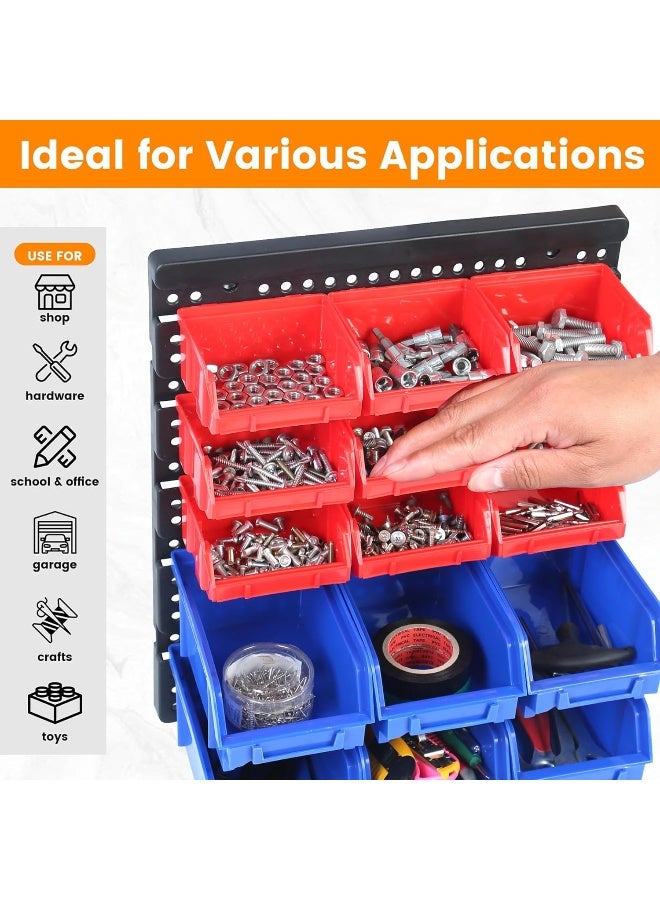 Maxworks ماكس ووركس 80694 رف تخزين/تعليق على الحائط بـ 30 صندوق لتخزين المكسرات، البراغي، المسامير، الخرز، الأزرار، وأجزاء صغيرة أخرى، أزرق وأحمر - Image 4