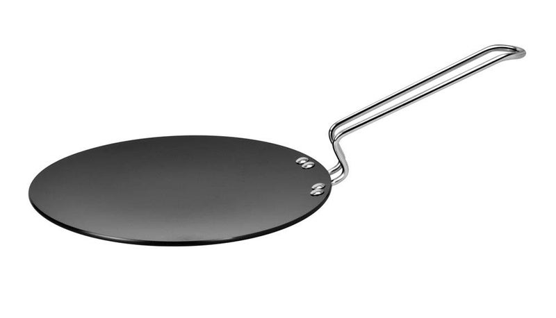 Elexiq Tawa for RotiChapathiChapati with Steel Handle Roti Tawa Black Hard Anodised Plus Cookware Induction Base Roti Tawa 10 inch - Image 1
