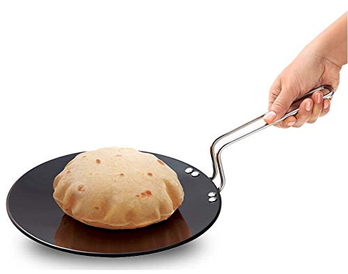 Elexiq Tawa for RotiChapathiChapati with Steel Handle Roti Tawa Black Hard Anodised Plus Cookware Induction Base Roti Tawa 10 inch - Image 5