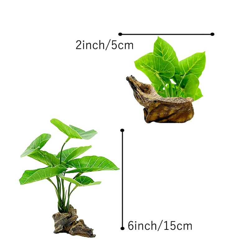 Smoothedo-Pets Fish Tank Decor Aquarium Decorations Ornaments Betta Leaf pad Hammock 6inch Plastic Artificial Plant Goldfish Fish Hides Small Tank/Reptiles Plants Driftwood (Green-Type-A) - Image 4