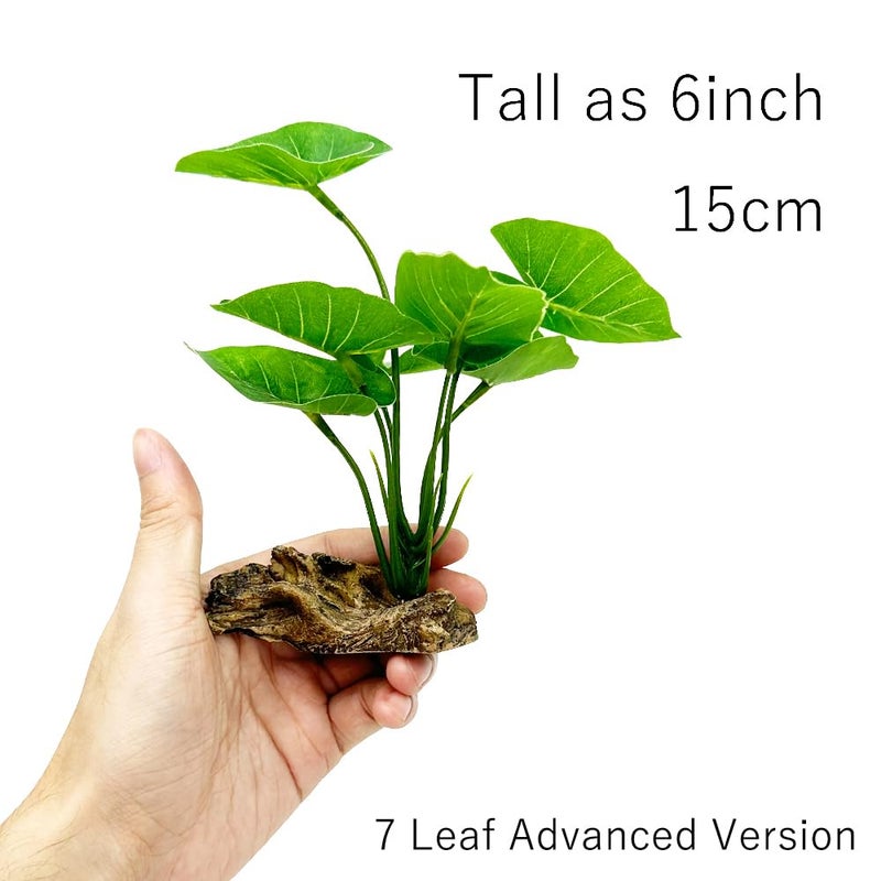 Smoothedo-Pets Fish Tank Decor Aquarium Decorations Ornaments Betta Leaf pad Hammock 6inch Plastic Artificial Plant Goldfish Fish Hides Small Tank/Reptiles Plants Driftwood (Green-Type-A) - Image 2