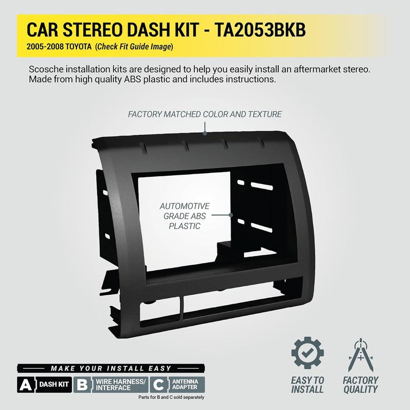 Scosche TA2053BKB Double DIN Radio Install Dash Kit Compatible with Select 2005-2008 Toyota Tacoma - Image 4
