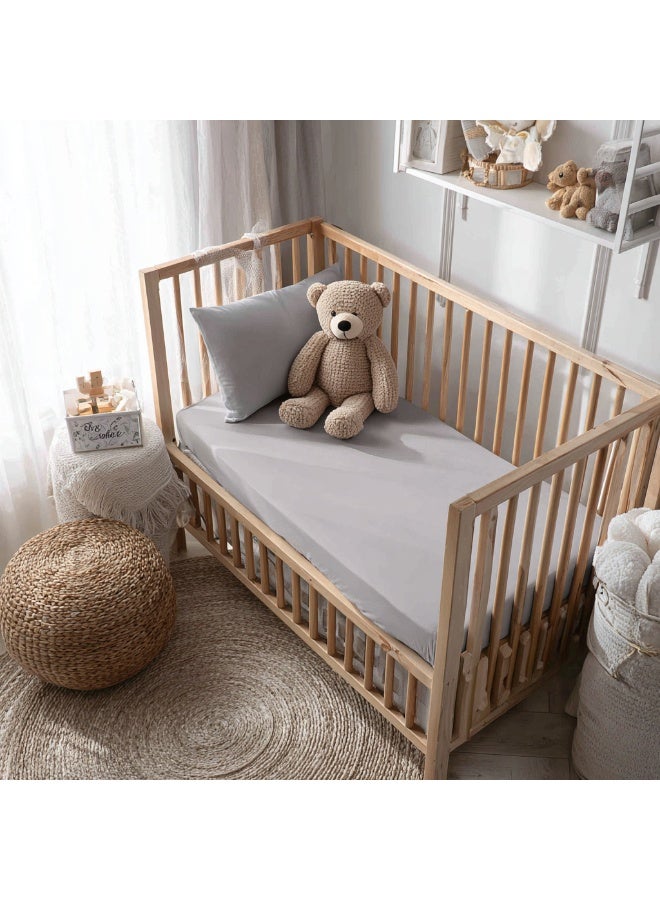 Minoa Baby Bamboo Fitted Crib Sheet, Standard (70 cm x 132 cm), Light Grey - Image 1