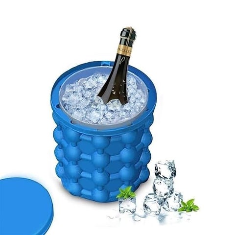 Ice Cube Maker Mould Ice Tray, Silicone Ice Bucket, (2 in 1) Ice-Ball Makers for Home, Round Portable Ice Bucket for Frozen Whiskey, Space Saving Ice Cube Maker for Party