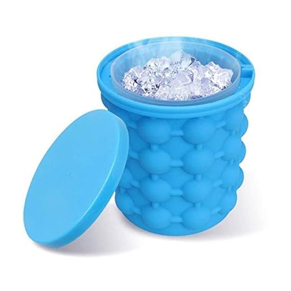 Ice Cube Maker Mould Ice Tray, Silicone Ice Bucket, (2 in 1) Ice-Ball Makers for Home, Round Portable Ice Bucket for Frozen Whiskey, Space Saving Ice Cube Maker for Party