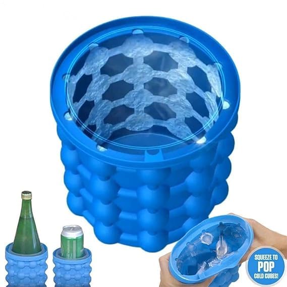 Ice Cube Maker Mould Ice Tray, Silicone Ice Bucket, (2 in 1) Ice-Ball Makers for Home, Round Portable Ice Bucket for Frozen Whiskey, Space Saving Ice Cube Maker for Party