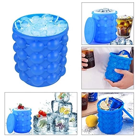 Ice Cube Maker Mould Ice Tray, Silicone Ice Bucket, (2 in 1) Ice-Ball Makers for Home, Round Portable Ice Bucket for Frozen Whiskey, Space Saving Ice Cube Maker for Party