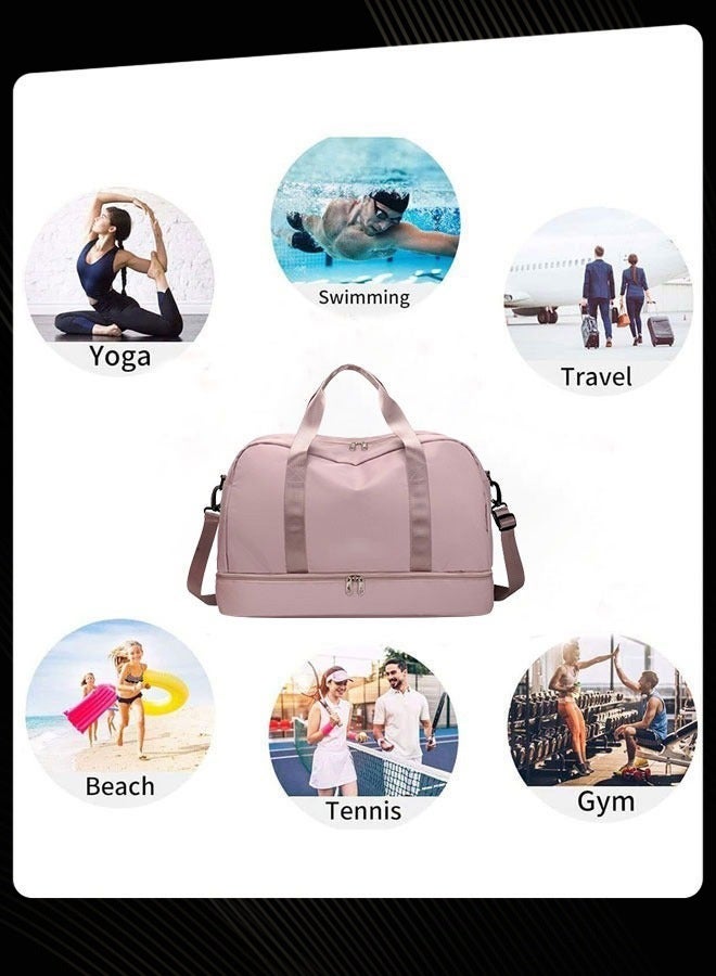 Joychic حقائب ملابس سفر خفيفة الوزن بسعة كبيرة مقاومة للاهتراء حقيبة تدريب رياضية مع جيب جاف ورطب وحجرة للأحذية لليوغا واللياقة البدنية في الهواء الطلق باللون الوردي - Image 4