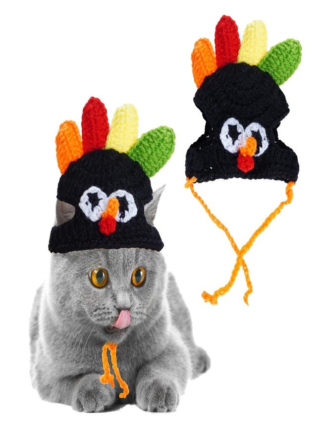 SUMERSHA Cat Turkey Hat Pet Costume Knitted Cap Crochet Hat for Small Dog Kittens for Thanksgiving Halloween Party (Black) - Image 1
