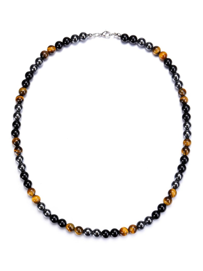 Jovivi 8mm Mens Healing Crystal Black Obsidian Tigers Eye Hematite Beaded Necklace Natural Stone Beads Necklace Triple Protection Jewelry Gifts for Men Stress Relief,Balance - Image 2
