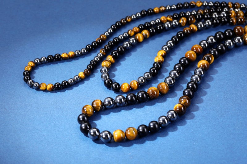Jovivi 8mm Mens Healing Crystal Black Obsidian Tigers Eye Hematite Beaded Necklace Natural Stone Beads Necklace Triple Protection Jewelry Gifts for Men Stress Relief,Balance - Image 5