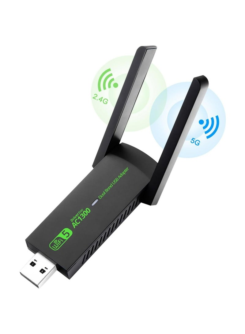 X-level USB WiFi Adapter,AC1300Mbps Dual Band 5dBi High Gain Antenna 2.4GHz/ 5GHz Wireless Network Adapter for PC，Supports Windows /8/10/11 - Image 1