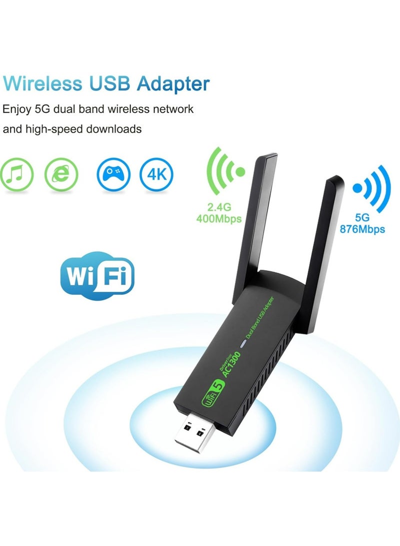 X-level USB WiFi Adapter,AC1300Mbps Dual Band 5dBi High Gain Antenna 2.4GHz/ 5GHz Wireless Network Adapter for PC，Supports Windows /8/10/11 - Image 4