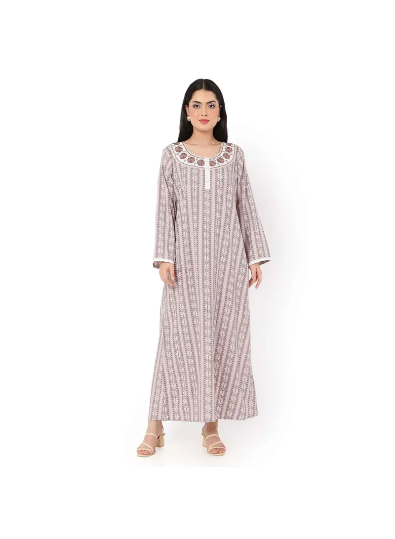 هانا آند سارا LONG UNIQUE STYLE PRINTED NECK EMBROIDERED CASUAL ARABIC KAFTAN JALABIYA DRESSES