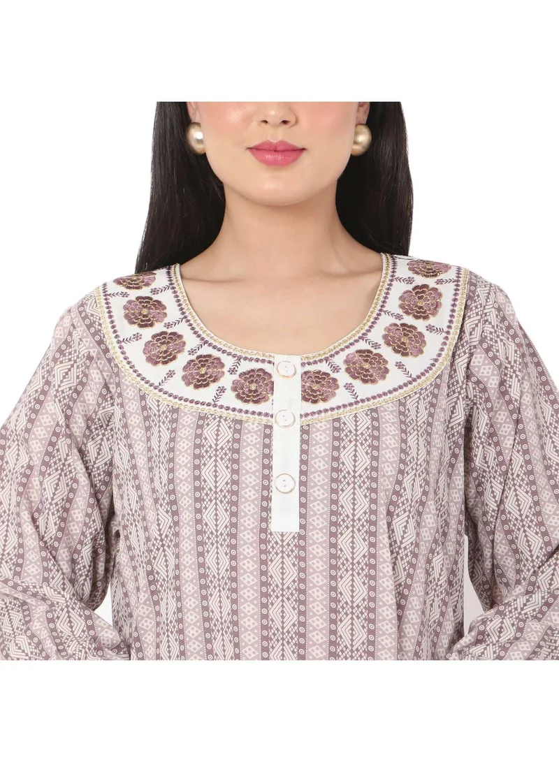 هانا آند سارا LONG UNIQUE STYLE PRINTED NECK EMBROIDERED CASUAL ARABIC KAFTAN JALABIYA DRESSES