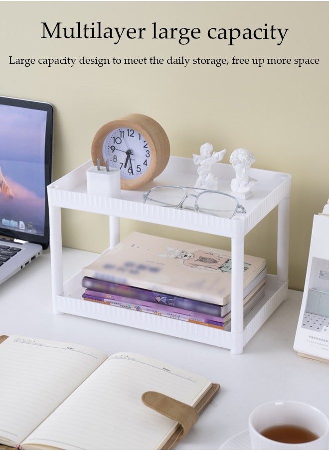 DUNISO Double Layer Desktop Storage Rack, Kitchen Seasoning Sorting Rack, Multifunctional Dressing Table Storage Rack, With Raised Edges, Sturdy And Durable, Suitable For Offices, Kitchens, Bedrooms, Bathrooms, 28 * 18 * 18cm, White  - Image 4