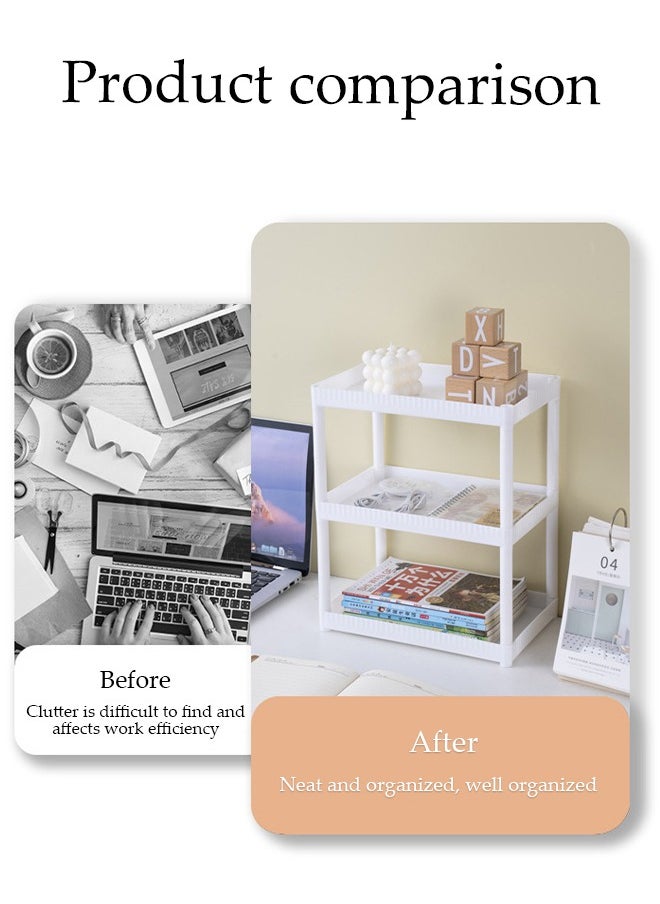 DUNISO Double Layer Desktop Storage Rack, Kitchen Seasoning Sorting Rack, Multifunctional Dressing Table Storage Rack, With Raised Edges, Sturdy And Durable, Suitable For Offices, Kitchens, Bedrooms, Bathrooms, 28 * 18 * 18cm, White  - Image 2