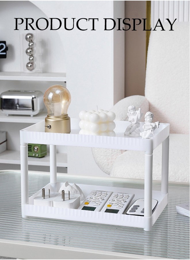 DUNISO - Double Layer Desktop Storage Rack, Kitchen Seasoning Sorting Rack, Multifunctional Dressing Table Storage Rack, With Raised Edges, Sturdy And Durable, Suitable For Offices, Kitchens, Bedrooms, Bathrooms, 28 * 18 * 18cm, White - Image 1