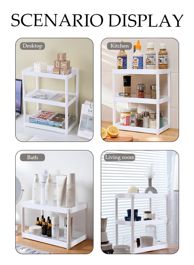 DUNISO - Double Layer Desktop Storage Rack, Kitchen Seasoning Sorting Rack, Multifunctional Dressing Table Storage Rack, With Raised Edges, Sturdy And Durable, Suitable For Offices, Kitchens, Bedrooms, Bathrooms, 28 * 18 * 18cm, White - Image 1