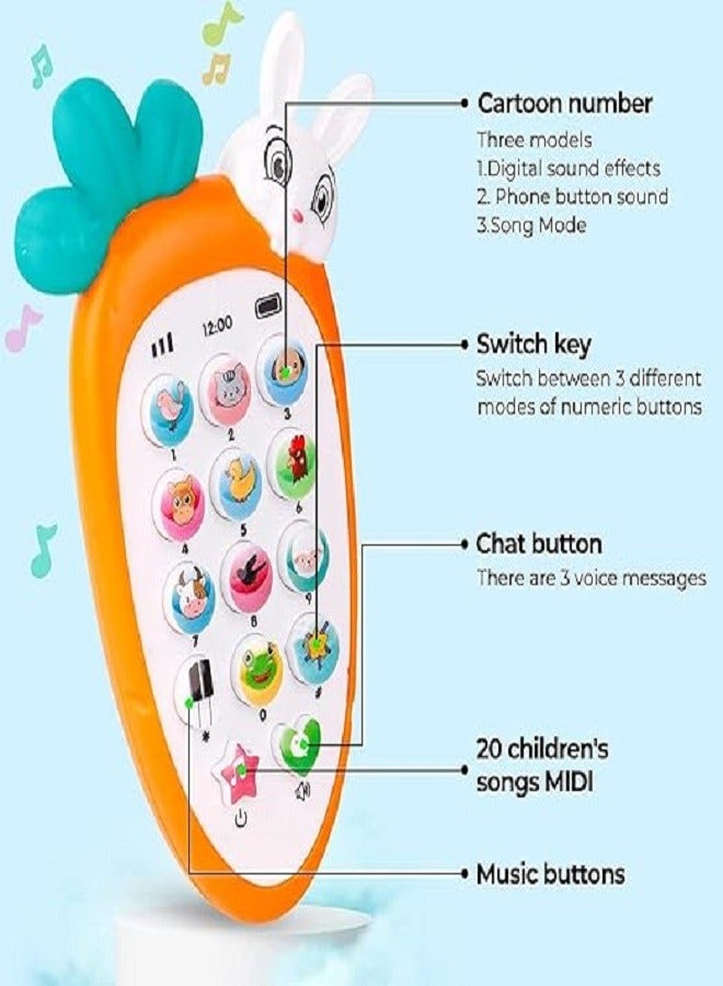 Phone Toy - Phone for Babies, Music and Lighting (Carrot & Rabbit Shape) Orange