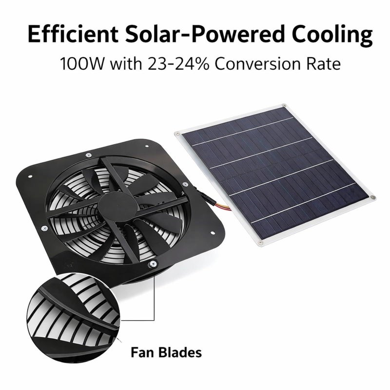 Solar Exhaust Fan 100W 10 Inch Black for Shed Greenhouse Energy Efficient Ventilation - Image 3