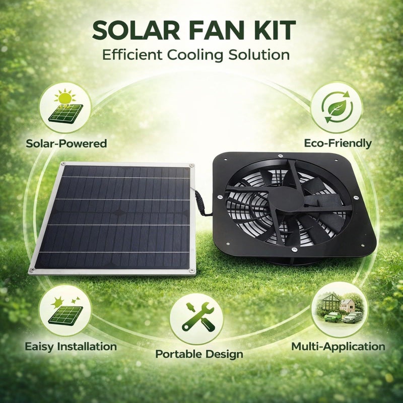 Solar Exhaust Fan 100W 10 Inch Black for Shed Greenhouse Energy Efficient Ventilation - Image 4