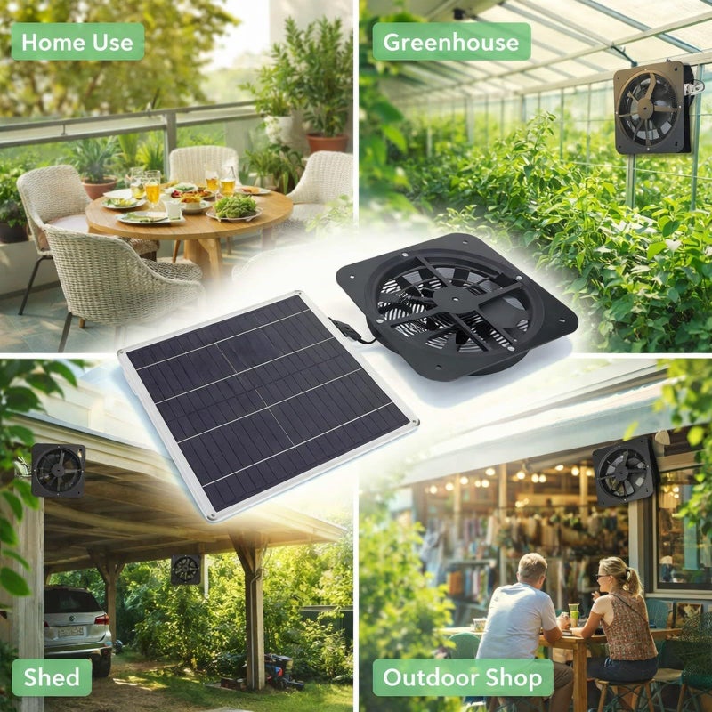 Solar Exhaust Fan 100W 10 Inch Black for Shed Greenhouse Energy Efficient Ventilation - Image 5