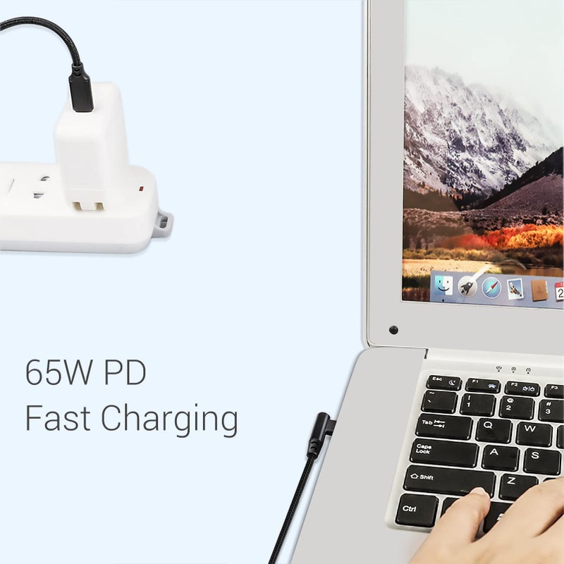 SUMPK USB C to USB C Cable 1FT 3 Packs, Right Angle 90 Degree Type C PD Fast Charging Cord 60W USB 2.0 Nylon Braided Compatible for Samsung Galaxy S22 S21 S20 S10, MacBook, Pixel and Other USBC Plug - Image 3