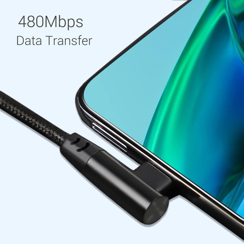 SUMPK USB C to USB C Cable 1FT 3 Packs, Right Angle 90 Degree Type C PD Fast Charging Cord 60W USB 2.0 Nylon Braided Compatible for Samsung Galaxy S22 S21 S20 S10, MacBook, Pixel and Other USBC Plug - Image 4