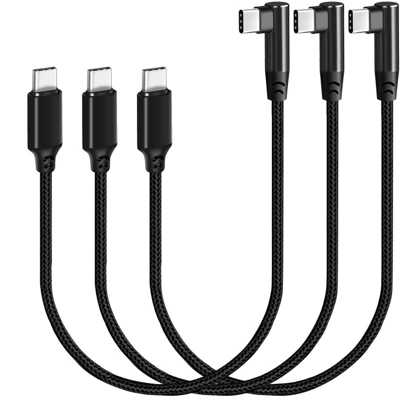 SUMPK USB C to USB C Cable 1FT 3 Packs, Right Angle 90 Degree Type C PD Fast Charging Cord 60W USB 2.0 Nylon Braided Compatible for Samsung Galaxy S22 S21 S20 S10, MacBook, Pixel and Other USBC Plug - Image 1