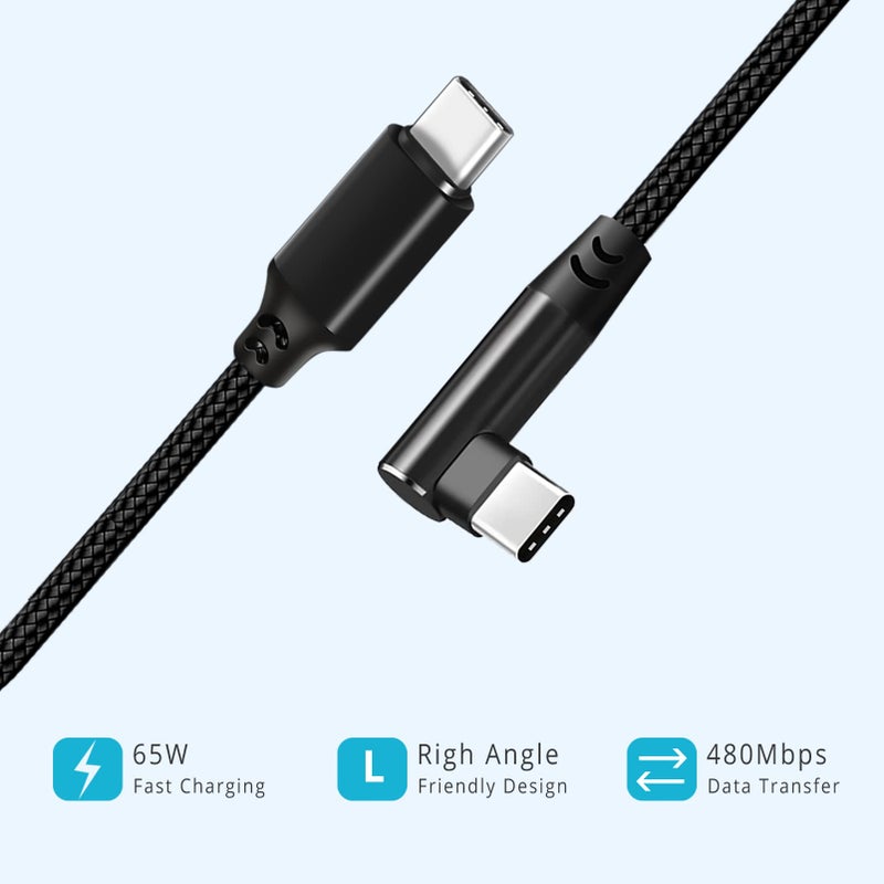 SUMPK USB C to USB C Cable 1FT 3 Packs, Right Angle 90 Degree Type C PD Fast Charging Cord 60W USB 2.0 Nylon Braided Compatible for Samsung Galaxy S22 S21 S20 S10, MacBook, Pixel and Other USBC Plug - Image 2